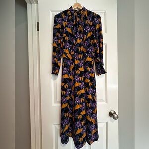 Adrianna Papell Modern Floral Print Mock-neck Midi Dress